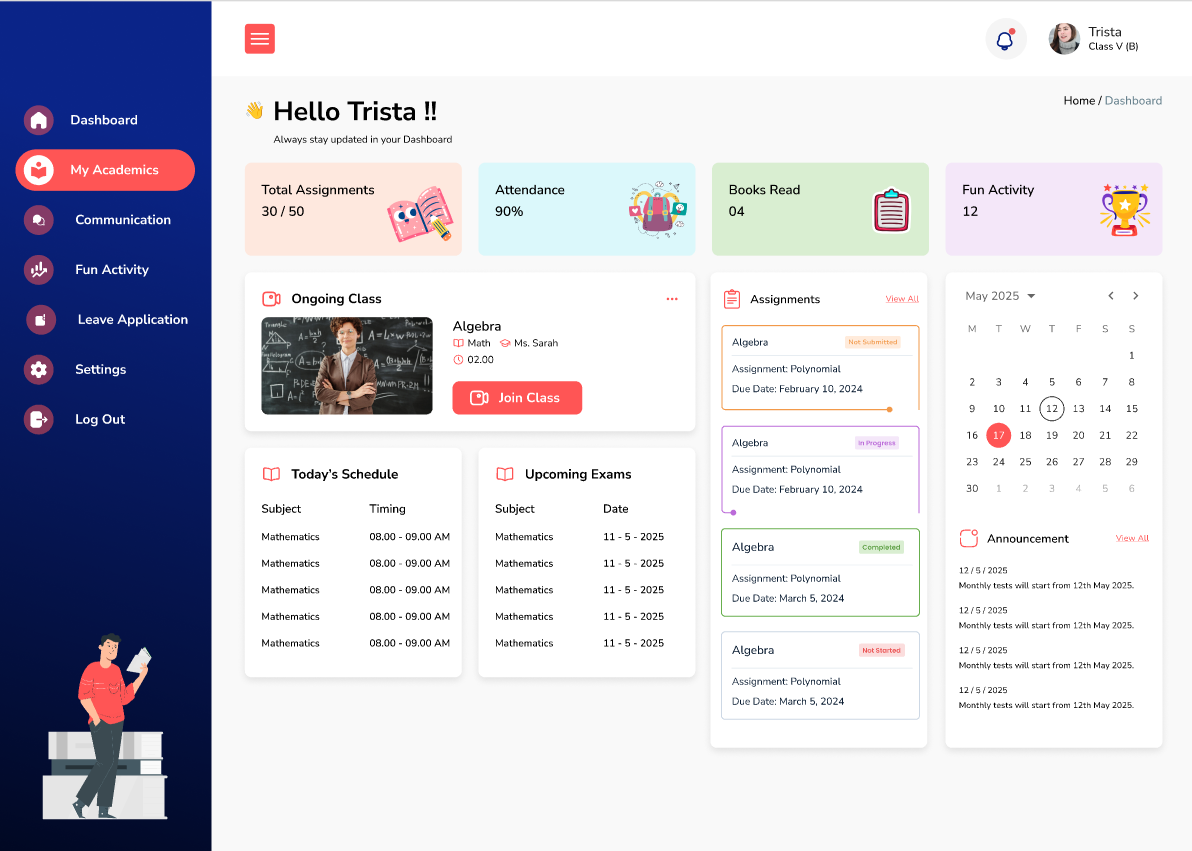 School Management System Dashboard Interface
